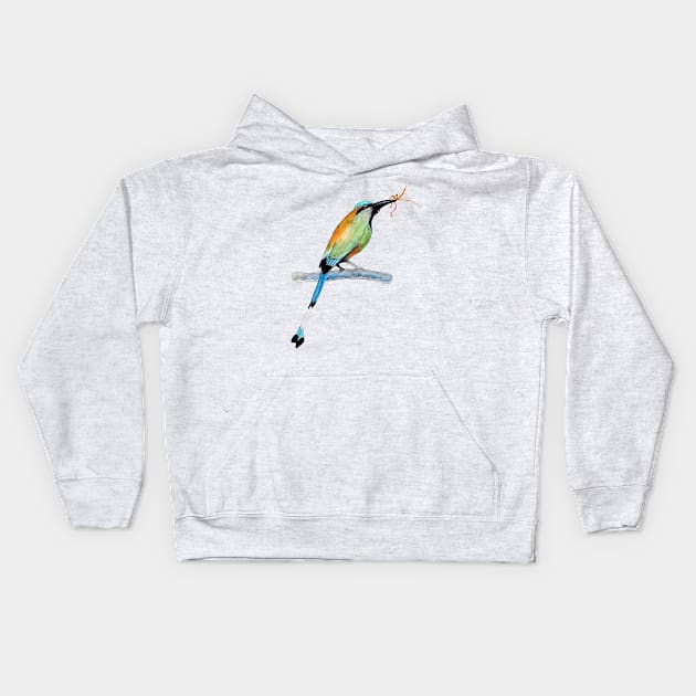 Blue Crowned Motmot Painting Kids Hoodie by julyperson